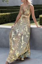 Sexy Abendkleider mit bronzierendem Patchwork und V-Ausschnitt 