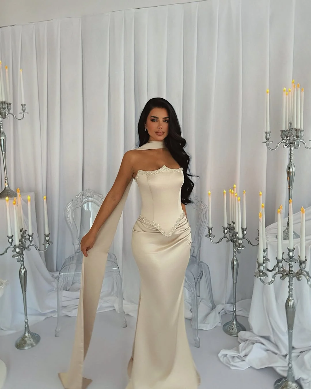 Strapless Beaded Mermaid Prom Dress Custom Made Long Pleated Gown
