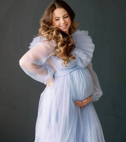 Tüll-Babyparty-Hellblaues Kleid für Mama 