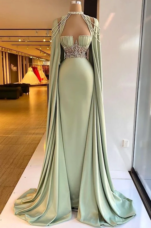 Halter Sleeveless Long Mermaid Prom Dress Pleated Beading