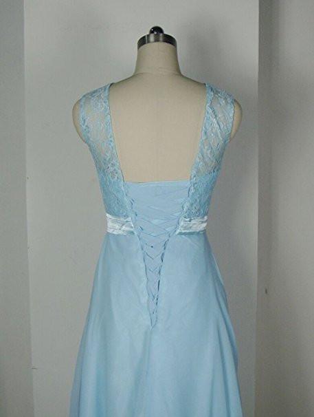 Vestidos de Dama de Honra com Renda Azul Bebé para Festa de Casamento BD012