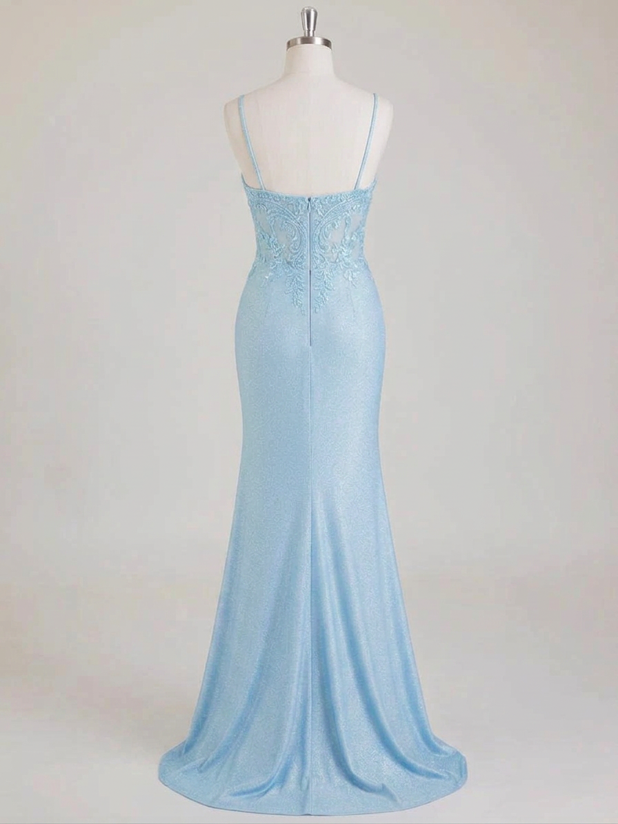 Elegant Mermaid Sequin Prom Dress With Spaghetti Straps And Slit