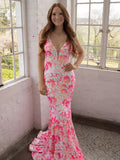 Bailey | Robe de bal sirène rose à col en V avec dentelle et paillettes