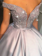 Robe de bal perlée en satin, épaules dénudées, sans manches, longue jusqu'au sol, robe de soirée