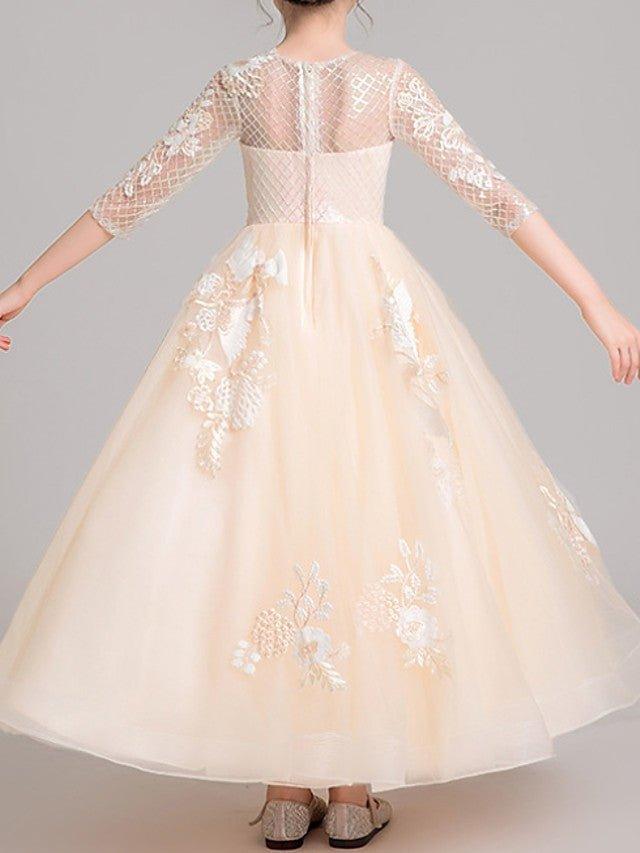 NumberSea - Ball Gown Jewel Neck Pageant Flower Girl Dresses With Sleeves