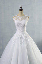 Ball Gown Jewel Tulle Lace Wedding Dress Sleeveless White Appliques On Sale