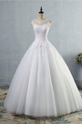 Ball Gown Jewel Tulle Lace Wedding Dress Sleeveless White Appliques On Sale