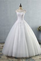 Ball Gown Jewel Tulle Lace Wedding Dress Sleeveless White Appliques On Sale