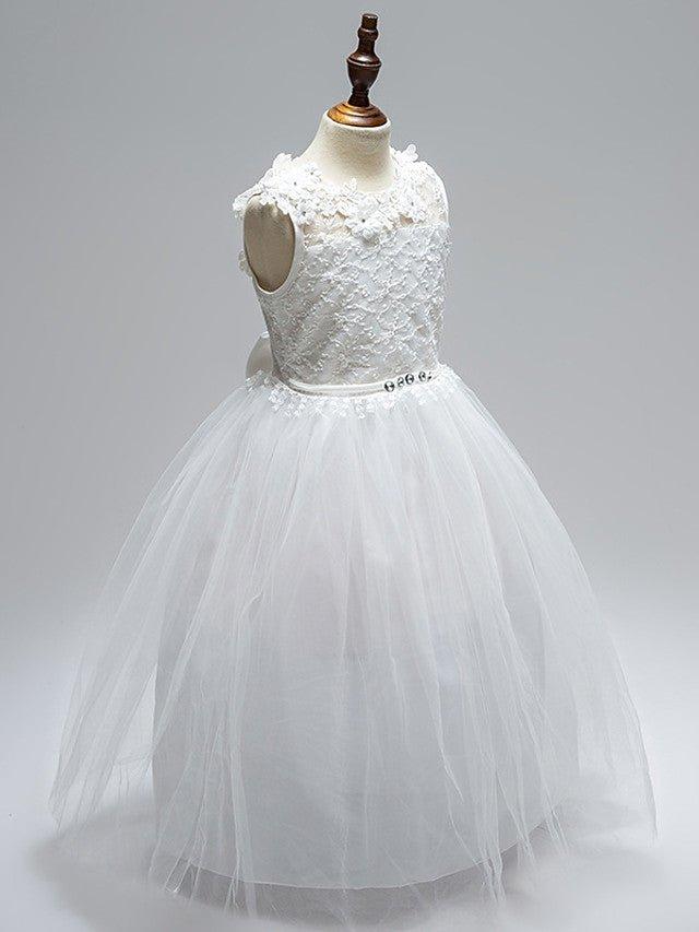 NumberSea - Ball Gown Lace Tulle Sleeveless Jewel Neck First Communion Long Flower Girl Dresses