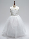 NumberSea - Ball Gown Lace Tulle Sleeveless Jewel Neck First Communion Long Flower Girl Dresses