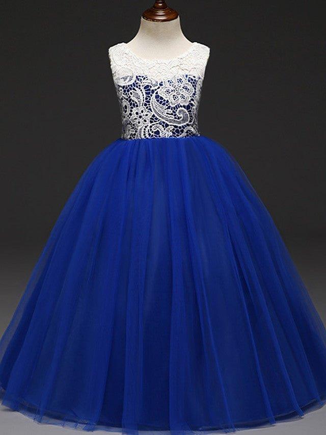 Jewel Neck Lace Ball Gown Sleeveless Tulle Flower Girl Wedding Dress - photo 2