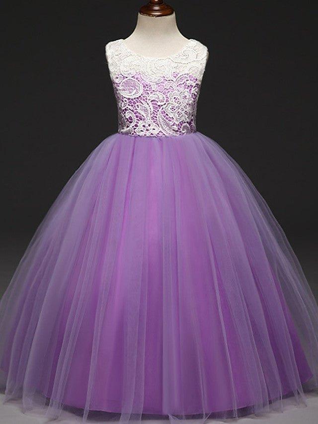 Jewel Neck Lace Ball Gown Sleeveless Tulle Flower Girl Wedding Dress - photo 5