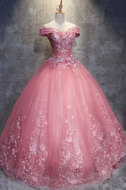 Vestido de novia de tul con hombros descubiertos y apliques