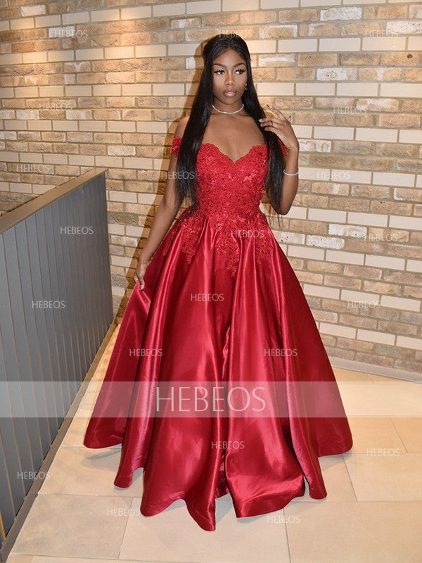 Robe de bal en satin avec appliqué, épaules dénudées, sans manches, longue jusqu'au sol, robe de bal