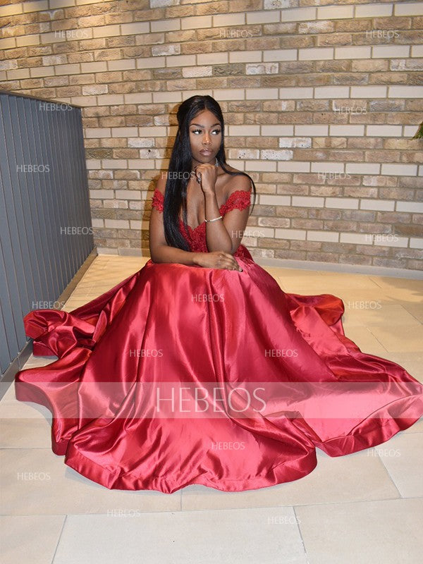 Robe de bal en satin avec appliqué, épaules dénudées, sans manches, longue jusqu'au sol, robe de bal