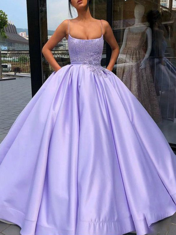 Robe de bal en satin avec appliques, bretelles fines, sans manches, longue jusqu'au sol
