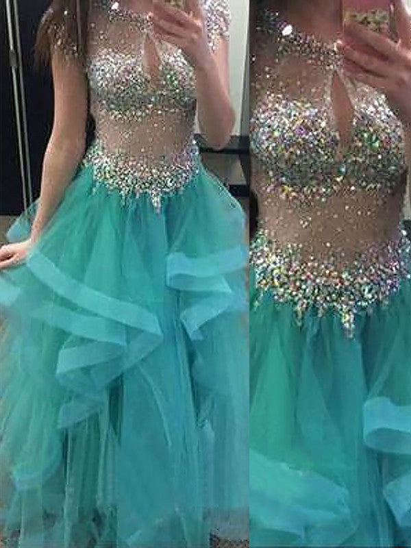 Vestidos de fiesta de organza con escote halter, sin mangas, con apliques de cuentas y joya