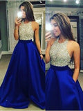 Robe de bal sans manches avec bijou en cristal, satin, longue jusqu'au sol, robe de soirée