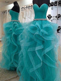 Robe de bal sans manches à décolleté en cœur, ornée de perles, longue en tulle pour soirée