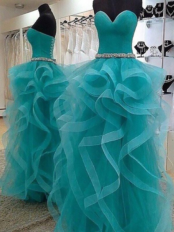 Robe de bal sans manches à décolleté en cœur, ornée de perles, longue en tulle pour soirée