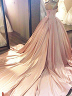 Robe de bal sans manches à décolleté cœur, traîne de cour, en dentelle et satin, robe de soirée
