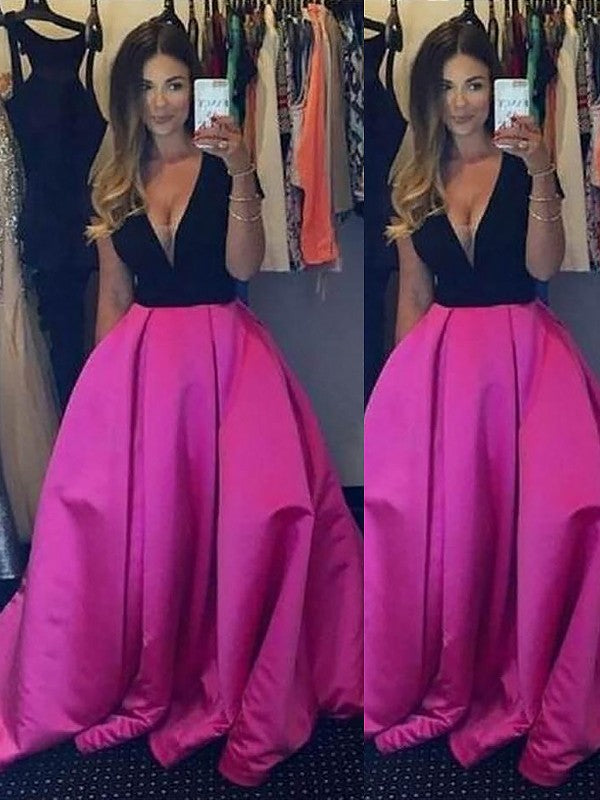 Robe de bal sans manches à col en V avec volants, longue jusqu'au sol, en satin