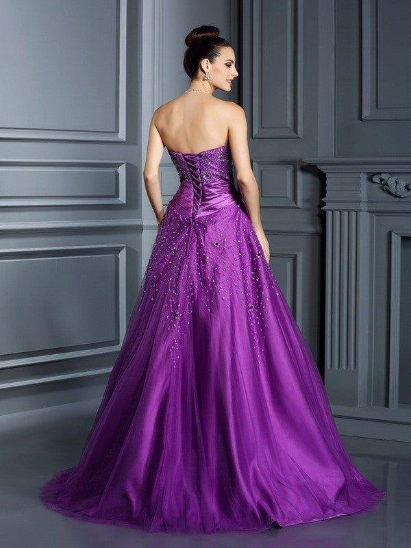 Robe de bal bustier perles sans manches longue en satin robe de quinceañera