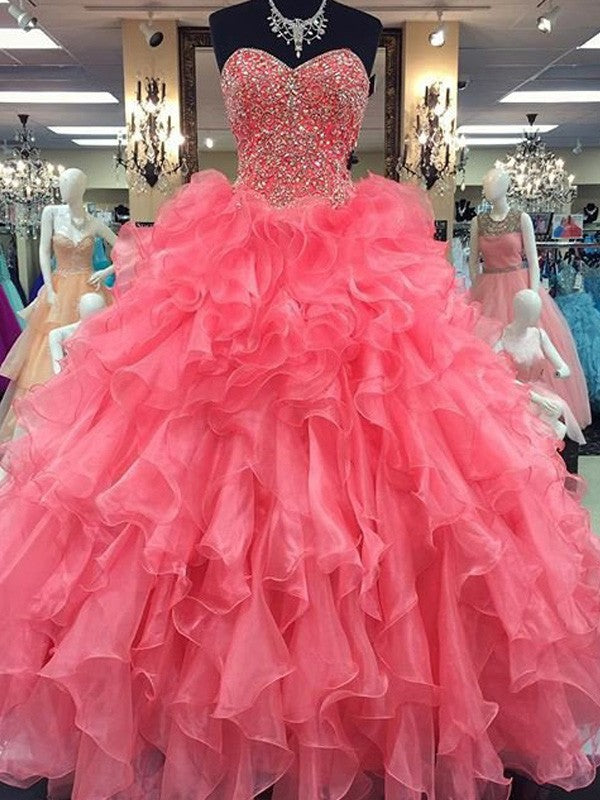 Robe de bal bustier sans manches longue jusqu'au sol en organza ornée de perles pour bal de fin d'année