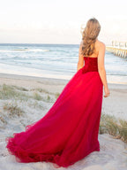Robe de bal bustier en tulle sans manches avec traîne courte pour bal de fin d'année