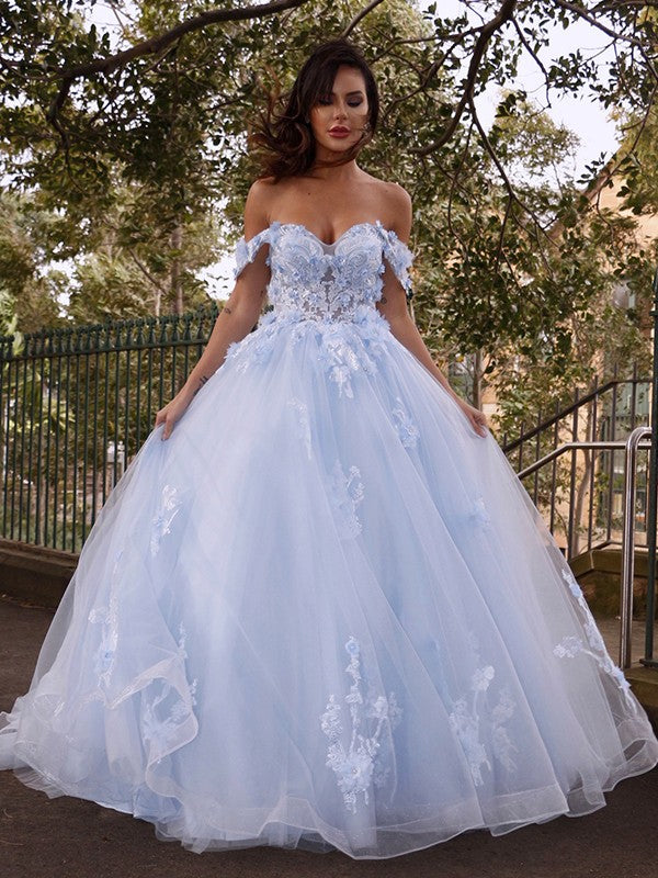 Robe de bal en tulle avec appliques, épaules dénudées, sans manches, robe de bal