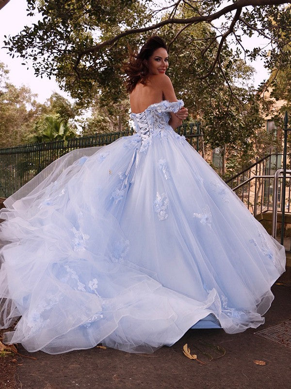Robe de bal en tulle avec appliques, épaules dénudées, sans manches, robe de bal