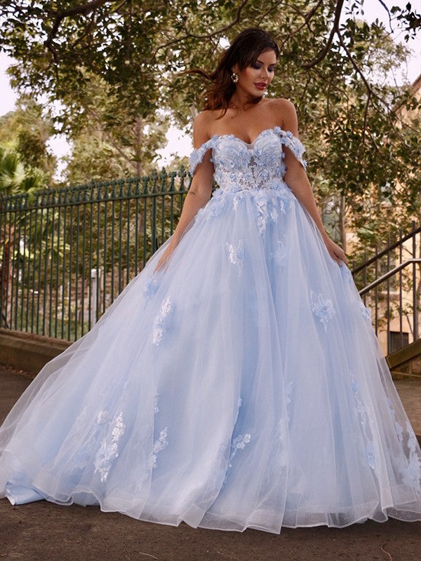 Robe de bal en tulle avec appliques, épaules dénudées, sans manches, robe de bal