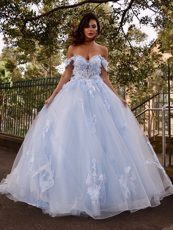 Robe de bal en tulle avec appliques, épaules dénudées, sans manches, robe de bal