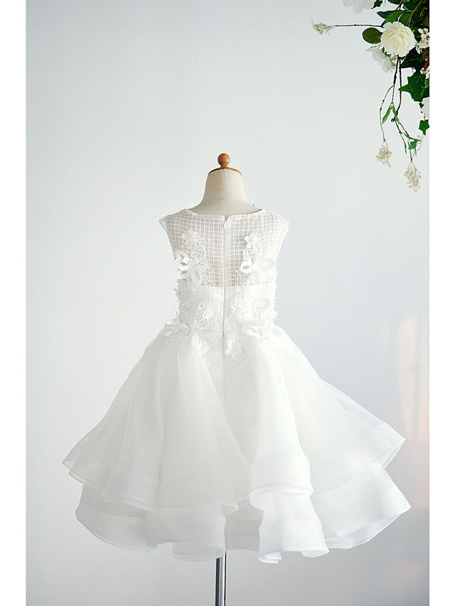 Ball Gown Tulle Sleeveless Jewel Neck Wedding Birthday Flower Girl Dresses