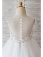 NumberSea - Ball Gown Tulle Sleeveless Jewel Neck Wedding Birthday Flower Girl Dresses