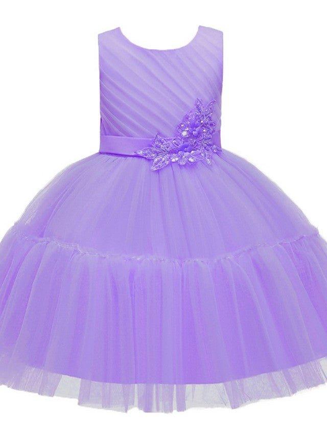 NumberSea - Ball Gown Tulle Sleeveless Jewel Neck Wedding Party Flower Girl Dresses