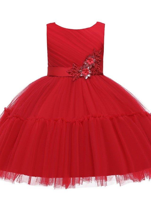 Knee Length Ball Gown Tulle Sleeveless Jewel Neck Applique Flower Girl Dress - photo 5