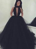 Robe de bal à décolleté en V, sans manches, traîne de cour, en tulle, robe de soirée