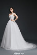 Robe de bal en tulle élégante pour mariage avec col en V et boutons