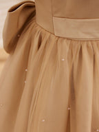 Champagne Beaded Ball Gown Flower Girl Dress Satin Tulle Scoop Neck - photo 4