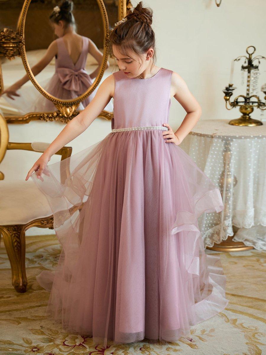 Beaded Tulle Satin Princess Flower Girl Ball Gown Floor Length Dress - photo 6