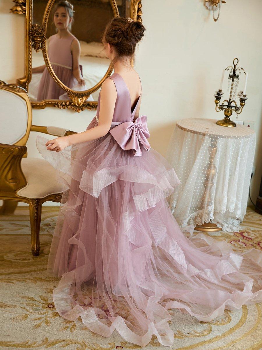 Princess Beaded Satin Tulle Ball Gown Flower Girl Dress With Bow - photo 3