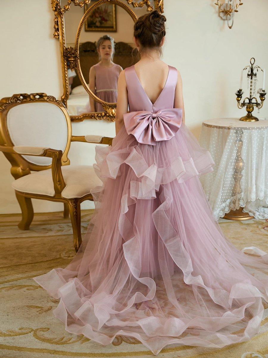 Beaded Tulle Satin Princess Flower Girl Ball Gown Floor Length Dress - photo 2