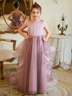 Princess Beaded Satin Tulle Ball Gown Flower Girl Dress With Bow - photo 2