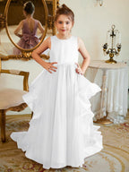 Beaded Satin Tulle Flower Girl Dress Ball Gown Floor Length Scoop Neck - photo 6