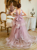 Princess Beaded Satin Tulle Ball Gown Flower Girl Dress With Bow - photo 4