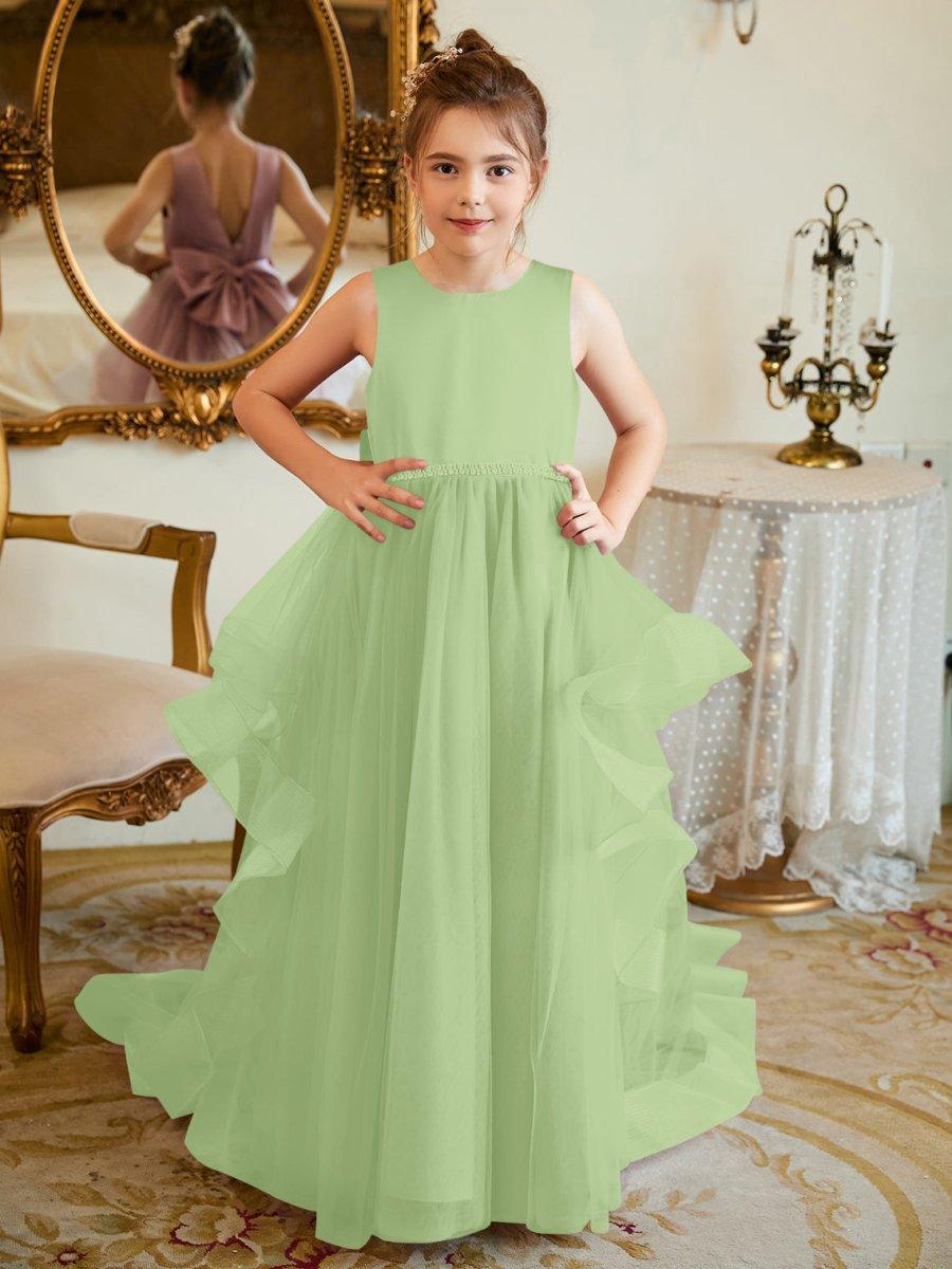 Beaded Tulle Satin Princess Flower Girl Ball Gown Floor Length Dress - photo 1