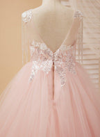 NumberSea - Ball - Gown/Princess Satin Tulle Floor - length Pink Flower Girl Dress