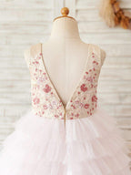 Princess Ball Gown Satin Tulle Pink Knee Length Flower Girl Dress - photo 4