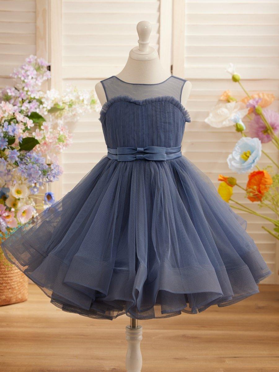Princess Tulle Knee Length Sleeveless Flower Girl Dress With Bow - photo 6